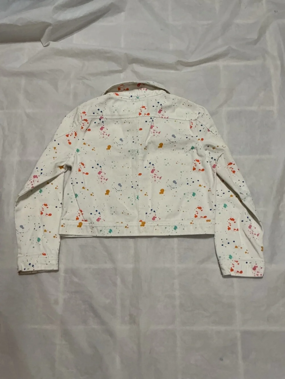 Cat & Jack girl’s Cropped denim paint splatter jacket LG 10/12